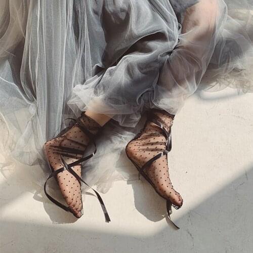 New Polka Dots Tulle Socks Women Fashion Ultra-thin Long Lace up Socks Transparent Chffion Funny Socks Streetwear Calcetines