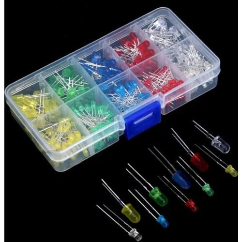 200x New LED Emitting Diodes Assortment Kit White Yellow Red Blue Green 3mm/5mm