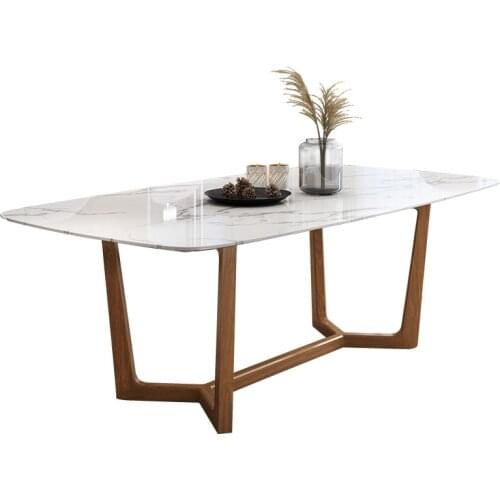 Dining table modern simple household marble dining table Nordic solid wood rectangular light luxury dining table and chair