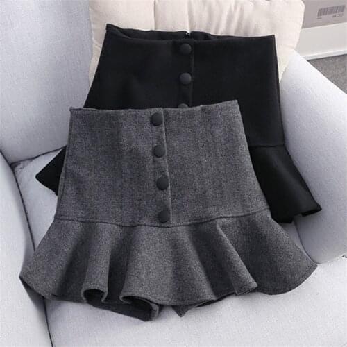 Autumn winter fashion women high waist ruffles shorts skirt girl woolen plaid skirt kawaii Skirts Harajuku Mini