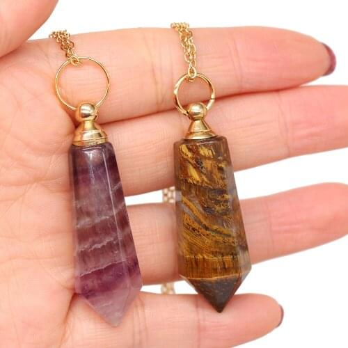 Natural Stone Agates Amethysts/Tiger Eye Stone Perfume Bottle 60cm Necklace Pendant Necklace Jewelry Women Gift Size 15x42mm