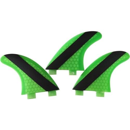Surfboard Fins Double Tabs Fin M/L Size Black with Green Color Surfboards Fin Honeycomb Fiberglass fins tri-fin set