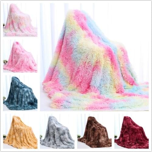 Plush Super Soft Blanket Colorful Bedding Sofa Cover Furry Fuzzy Fur Warm Throw Cozy Couch Blanket for Winter