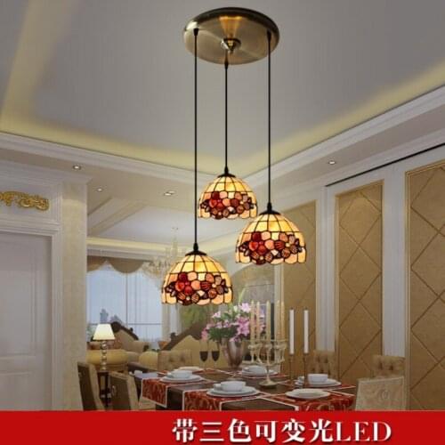 Mediterranean Style Tiffany Iron shell Stained Glass Coiled Pendant Lights Hanging Lamps for Home Decor, Bar, Restaurant