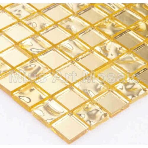 Straight edge Pure gold glass mosaic 15x15x4mm for kitchen backsplash A5P01-HP02-15