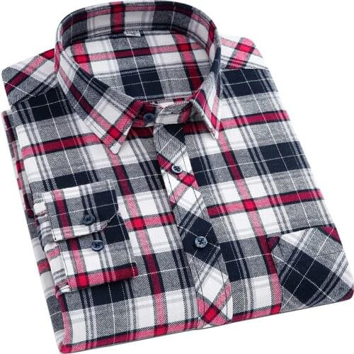 Aoliwen Large Size Flannel Casual Black Long Sleeve Shirts For Men 100% Cotton Multicolor Slim Plaid Shirts Camisas Para Hombre