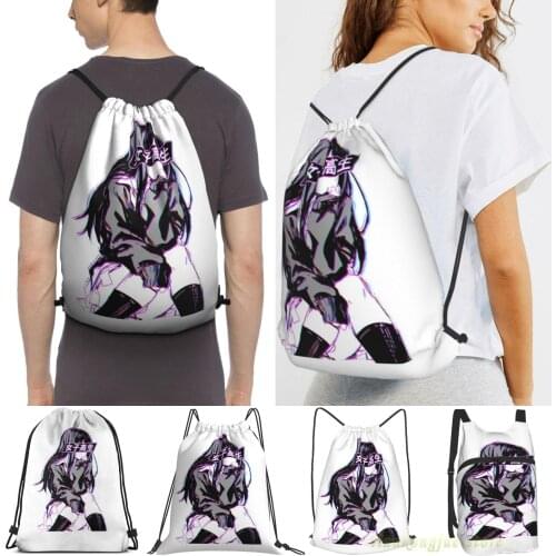 Schoolgirl (Glitch) - Sad Japanese Anime Aesthetic Men Outdoor Travel Gym Bag Waterproof Drawstring Backpack Women Fitness Bags