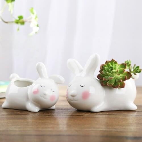 Cute Animal Flower Pot White Ceramic Vase Planter Desktop Ornaments Gardening Home Decor Garden Flowerpot Succulent Plant Vase