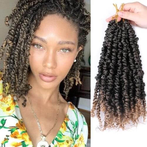 Synthetic Short Pre-twisted Bob Passion Twist Crochet Hair With Curly Ends Pre looped Passion Twist Hair Bohemian Crochet Braids