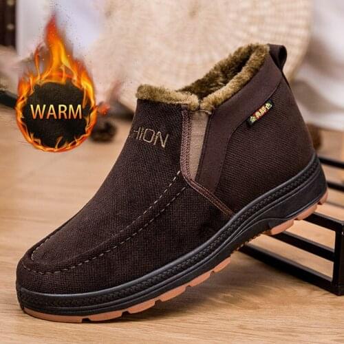 Winter Warm Father Shoes New High Mens Cotton Boots Middle-aged Plus Velvet Thick Casual Slip Cotton Shoes Men Platform BootsY
