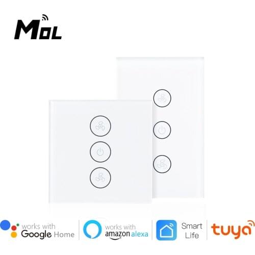 MOL EU/US Tuya Smart Life WiFi Smart Ceiling Fan Switch APP Remote Timer and Speed Control Compatible with Alexa and Google Home