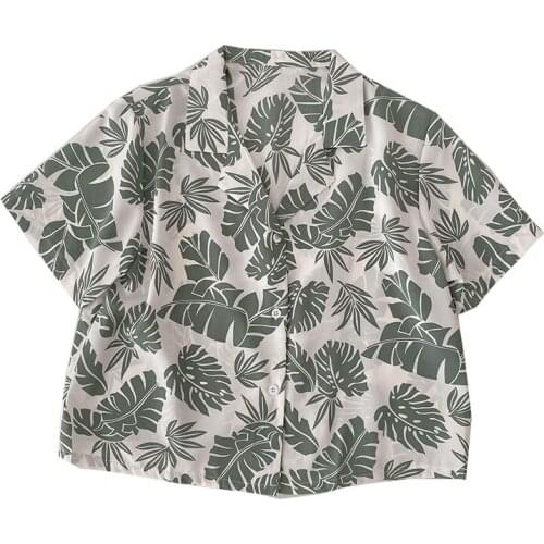 Retro temperament womens summer new style Korean casual short section print short-sleeved shirt