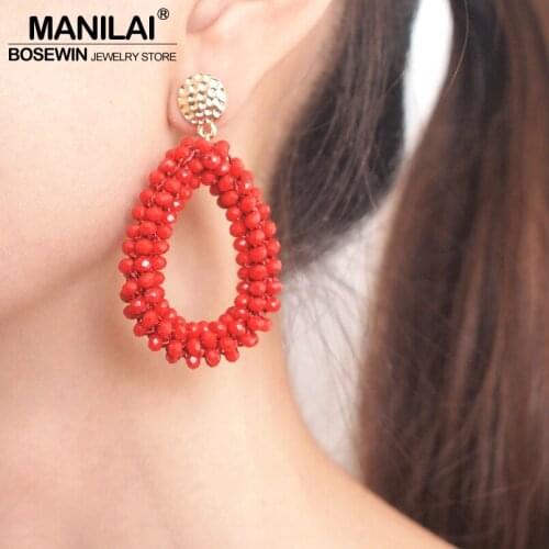 MANILAI Bohemian Crystal Beaded Statement Earrings For Women 6 Color Handmade Dangle Earring Wedding Accessories