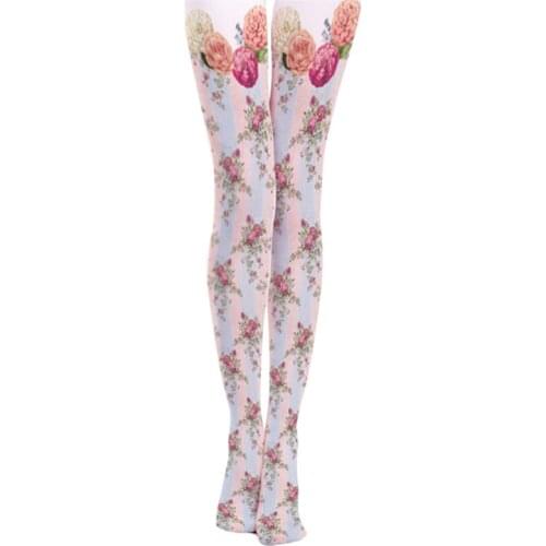 2020 Stockings Women Tights Print Time-limited Top Fashion Runway Looks Retro Rose Polyester Rural Printing Medias Pantis Woman