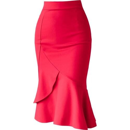 Womens Skirts Plus Szie Solid Office Lady Cotton Mid-Calf Women Skirts Asymmetrical Ruffles 2020 Women New Sexy Elegant Skirts