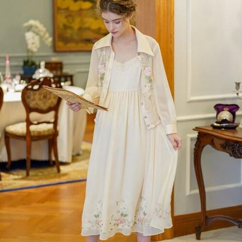 Spring Summer Women Vintage French Mori Girls Elegant Long Dress Ladies Sweet Exquisite Embroidery Original Design Sling Dresses