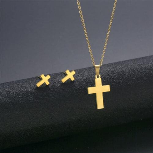 Stainless Steel Sets for Women Cross Shape Necklace Bracelet Earring Jewelry Lovers Engagement Jewelry