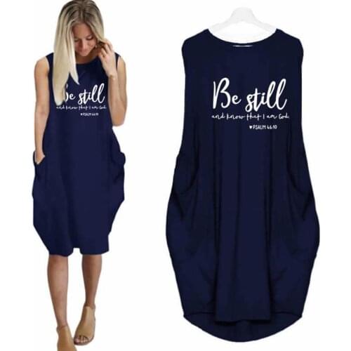 Women Dress Be Still And Know That I Am God Faith Jesus Sleeveless Letters Print Dresses Oversized 5XL Dropshipping