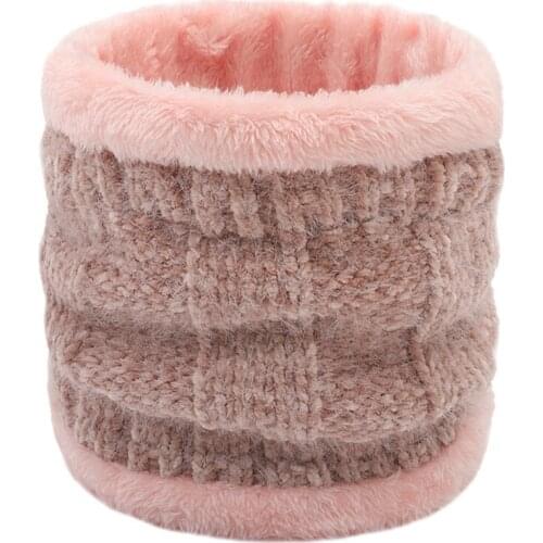 Winter Knitted Plush Scarf Ring Women Men Thicken Fleece Warm Mufflers Scarves Outdoor Windproof Ladies Neck Collar Scarf Pink