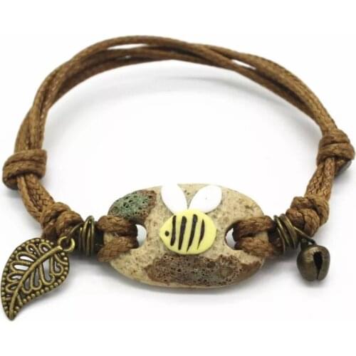 Leisure Ethnic Style Bee Cute Vintage Adjustable Ceramic Bracelets Handmade Porcelain Bracelets For Women Girls Gift 1PCS