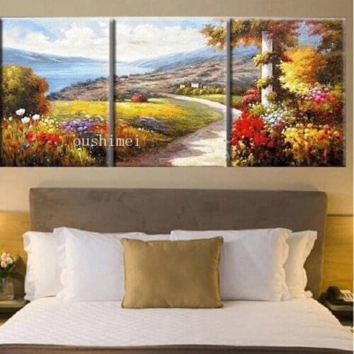 3PCS Mediterranean Wall Art No Framed Modern Abstract Acrylic High Wall Oil Painting On Canvas Flower Scenery Painting