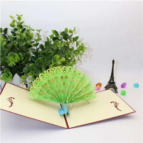 3D Cards Greeting Postcards Vintage Paper Pop Up Laser Cut Peacock Customize Invitations