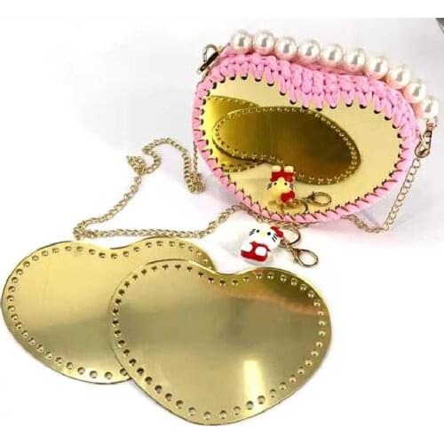 4pcs Mirror Effect Heart Double Sides Cover for Knitting Handbag Wool Bag Weave Accessories
