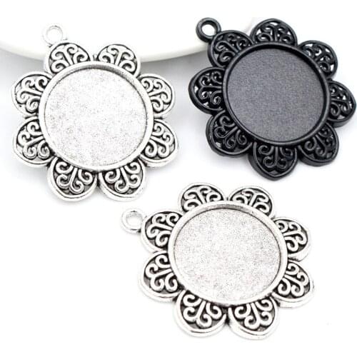 5pcs 20mm Inner Size Bronze and Antique Silver Plated and Black Classic Style Cabochon Base Setting Charms Pendant