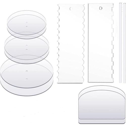 Acrylic Round Cake Discs Set,Buttercream Tiered Cake Decorating Tools,Cake Discs Circle Base Boards,Acrylic Cake Scraper