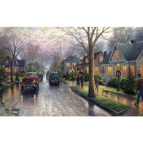 5D Diamond Painting Full Round Drill Raining Street Pictures Diamond Embroidery Scenic Cross Stitch Home Decoration