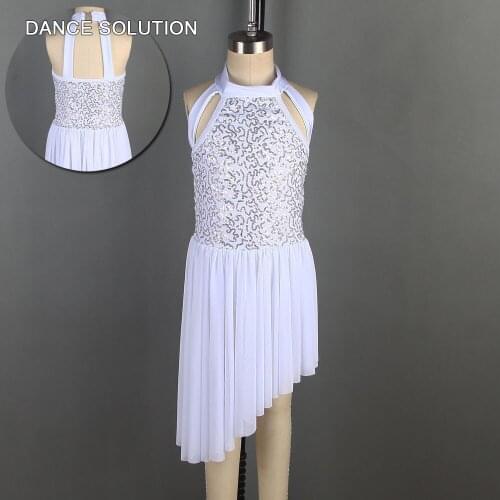 White Spandex Top with Sequin Contemporary & Lyrical Dress for Woman & Girl Dancer Practice Standard Skirt Ballet Costume 19707