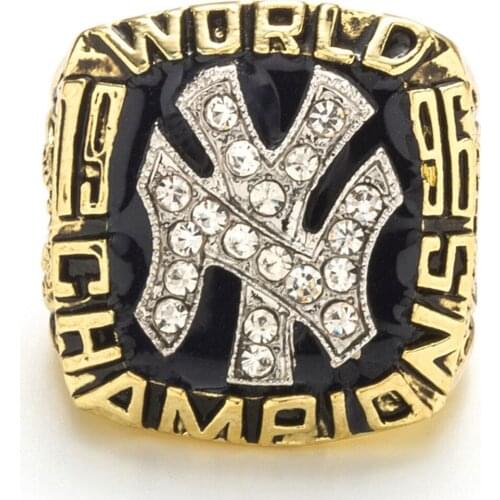 Free ship1996 championship ring World Professional Baseball 9-12 size Fan souvenirs replica movement ring with wooden box