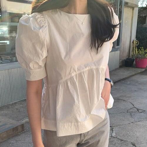 Shintimes Backless Bow Puff Sleeve 2021 New Summer Tops Short Korean Fashion Womens Clothing White Shirts Casual Women Blouse