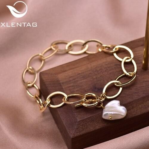 XlentAg Natural Baroque Pearl Pendant Charm Bracelets For Girls Minimalist Thick Chain Women Accessories Fashion Jewelry GB0225
