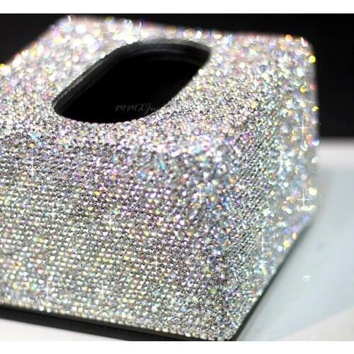 Decoration Tissue Box Case Cover Paper Rhinestone Holder Home Office Car Decor