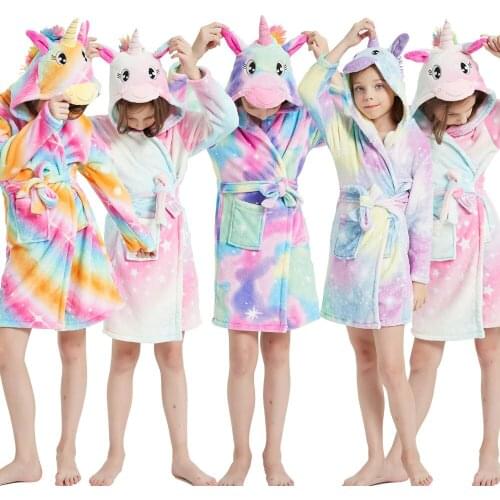 Children Bath Robe Baby Towel Childrens star Unicorn Hooded Bathrobes For Boys Girls pajamas Kids Sleepwear Robe 3-12T