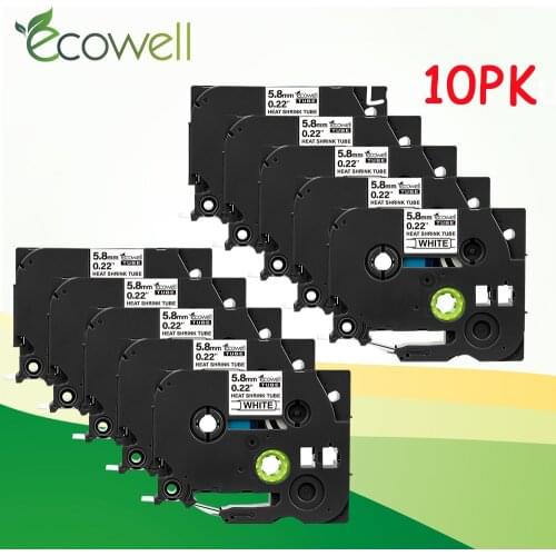 Ecowell 10pcs compatible for Brother HSe 211 Hse-211 hse211 Heat Shrink Tube Label Tape for Brother p touch printer 6mm*1.5m