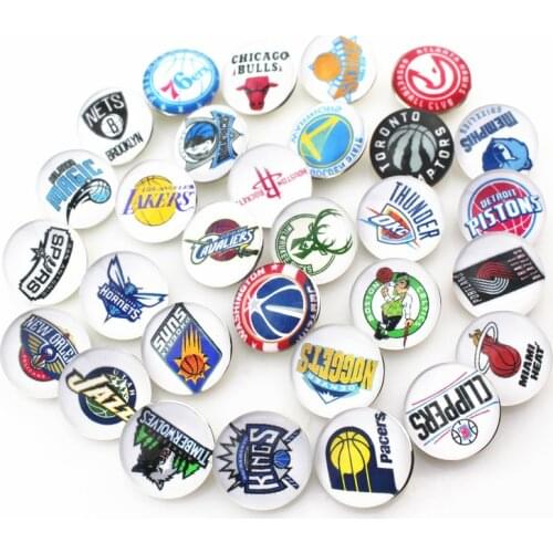 Hot Sale 32pcs/lot Basketball Teams Glass Snap Buttons Charms Fit 18mm DIY Sports Snap Bracelet & Bangles Jewelry Making