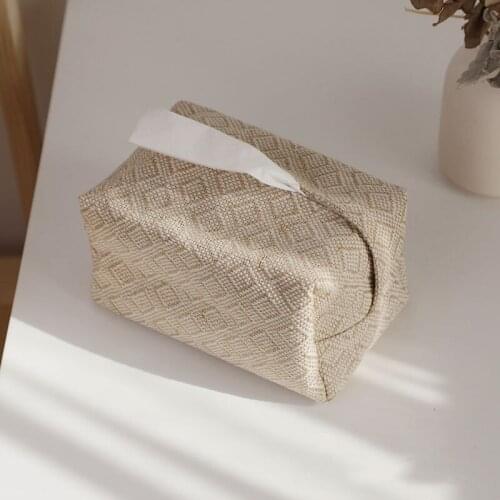 Toilet Paper Storage Cotton Linen Pumping Box Fabric Simple Weaving Homestay Decoration Beige Apricot Table Tissue Holder