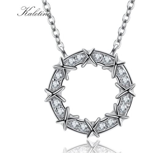 Kaletine Silver XO Necklace Brand CZ Choker Pendant for Women Party Jewelry KLTN032