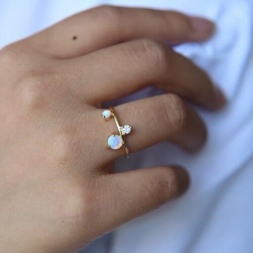Stock Free Gift High quality gold color small thin opal cz stone rings size 6 7 8 Girl gift simple cute finger ring