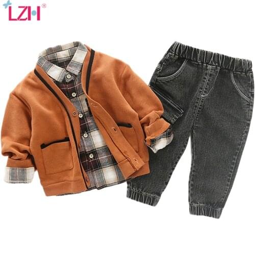LZH 2021 Autumn Winter Kids Baby Boys Clothes Sets Long Sleeve Gentleman Cardigan+shirt+Pants 3pcs Outfit Suit Children Clothing