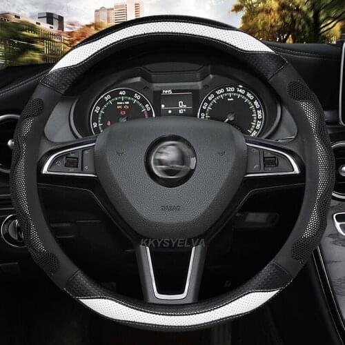 Microfiber Leather 38CM Car Steering Wheel Cover for Skoda Octavia A5 A7 Rapid Spaceback Fabia Kodiaq Superb YETI Karoq Kamiq