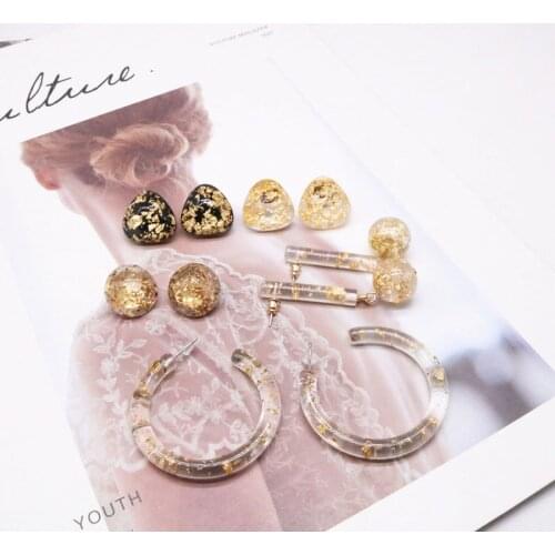 Round Triangle Geometric Gold Glitter Sweet Earring For Women