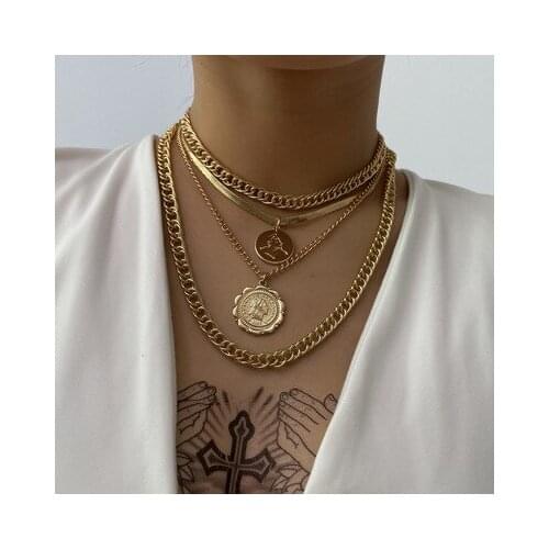 Punk Miami Cuban Choker Necklace Steampunk Men Jewelry Vintage Big Coin Pendant Chunky Chain Necklace for Women Neck Accessories