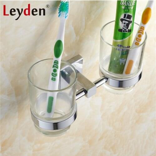 Leyden Brass Toothbrush Tumbler Holder Chrome Wall Mounted Toothrush Hanger Rack Tumbler Cup Hanger Hack Bathroom Accessories