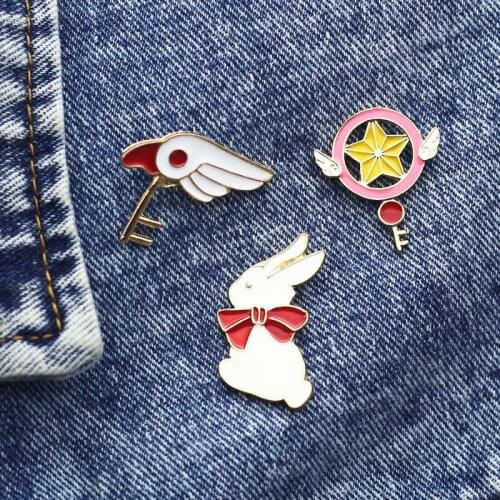 Cute Magic wand Rabbit Brooch Fashion Anime Badges Collecting Interesting Enamel Pins Children Fashion Boutique Gift
