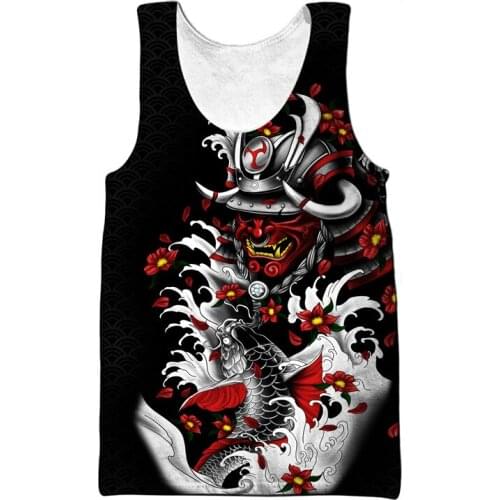 Fashion summer mens undershirt samurai tattoo 3D printing Harajuku undershirt men and women universal street casual undershirt