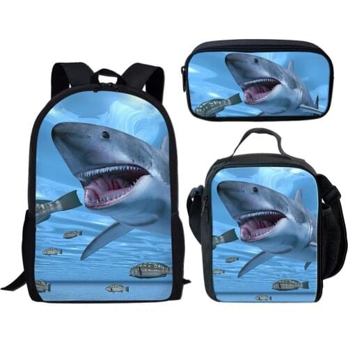 Fashion Boys Girl School Bags Cute Shark 3D Printing 3pcs Set Student Backpack Children Book Bag Pencil Teens Bag Schoolbag