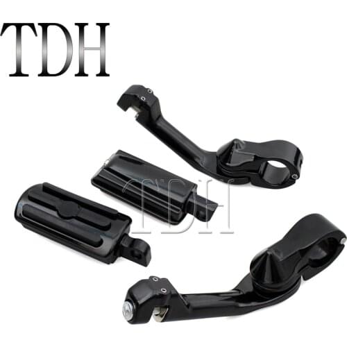 Motorcycle Black Long Angled 1-1/4" Engine Bar Adjustable Footpeg Peg Mount Bar Clamp Foot Rest For Harley Cafe Racer Softail